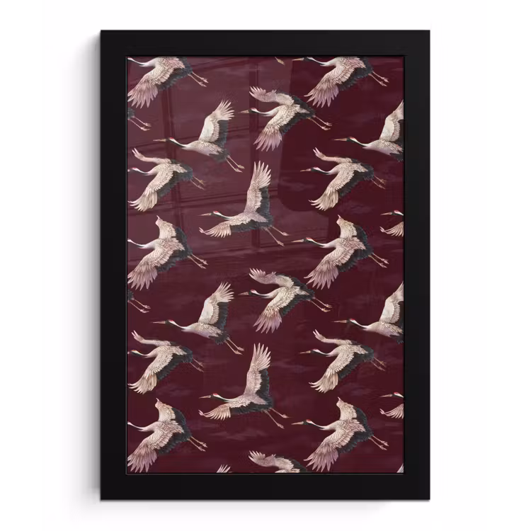 Poster met lijst - Kraanvogels - Klassiek - Bordeaux — 1