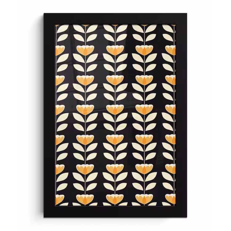 Poster met lijst - Retro - Bloem - Zwart - Okergeel — 1