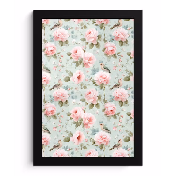 Poster met lijst - Rozen - Vogels - Pastel - Kleurrijk — 1