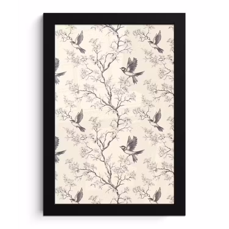 Poster met lijst - Takken - Vogels - Beige — 1