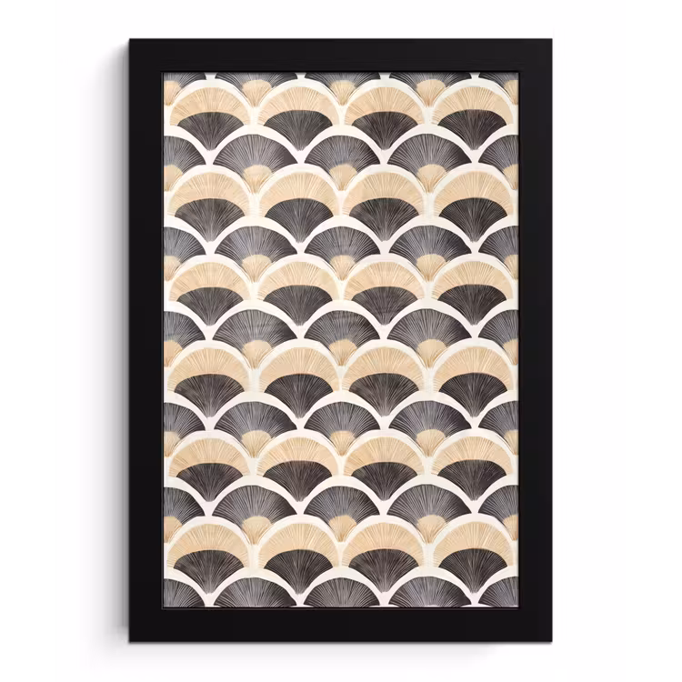 Poster met lijst - Waaier - Patroon - Zwart - Beige — 1