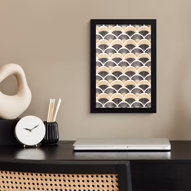 Poster met lijst - Waaier - Patroon - Zwart - Beige — 3