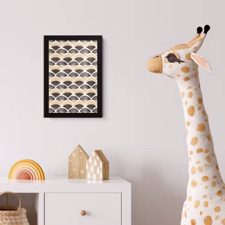 Poster met lijst - Waaier - Patroon - Zwart - Beige — 5