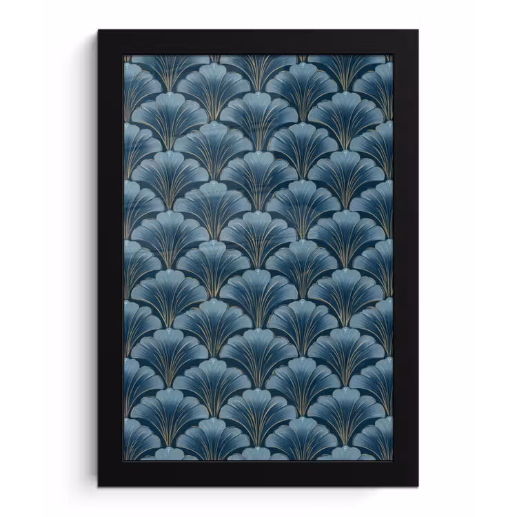 Poster met lijst - Patroon - Ginkgoblad - Blauw — 1