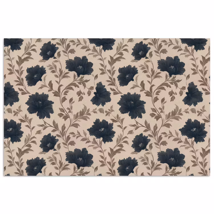 Poster - Motief - Bloemen - Zwart - Beige — 1