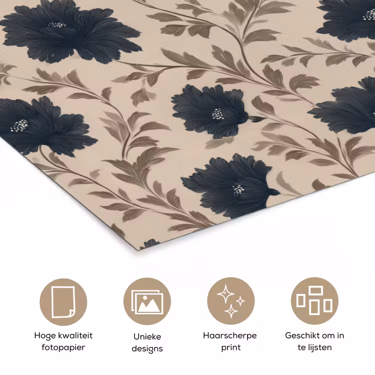 Poster - Motief - Bloemen - Zwart - Beige — 5