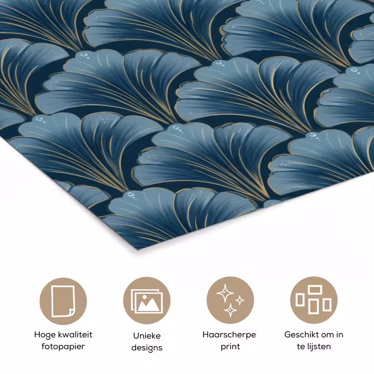 Poster - Patroon - Ginkgoblad - Blauw — 5