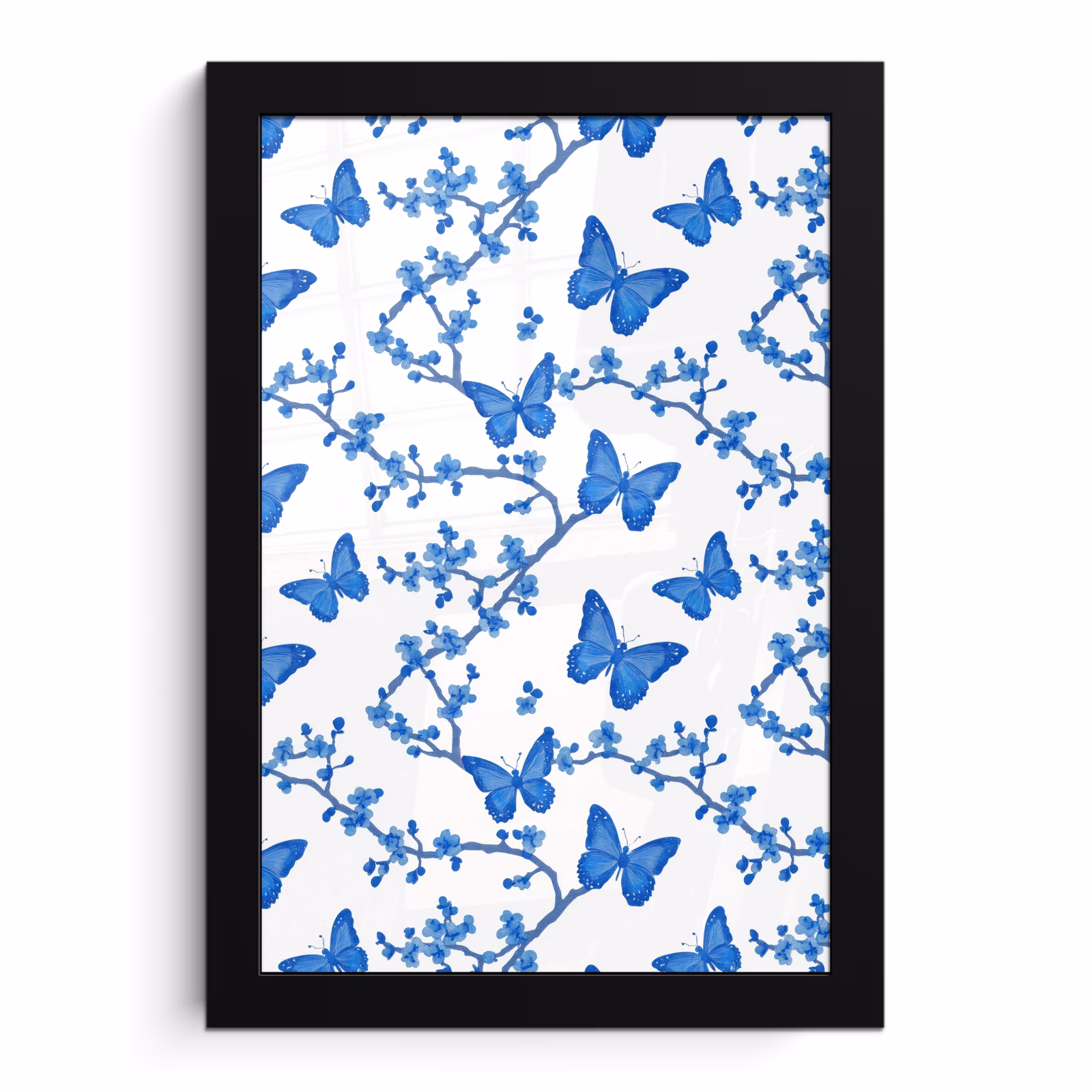 Poster met lijst - Vlinder - Bloemen - Blauw — 1