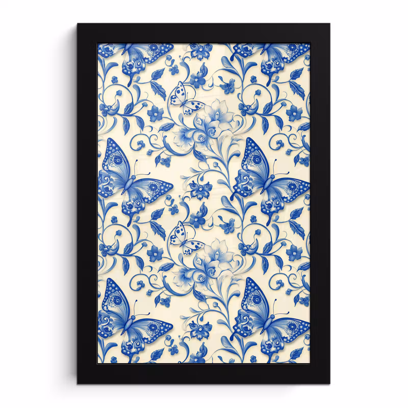 Poster met lijst - Vlinders - Bloemen - Blauw - Botanisch — 1