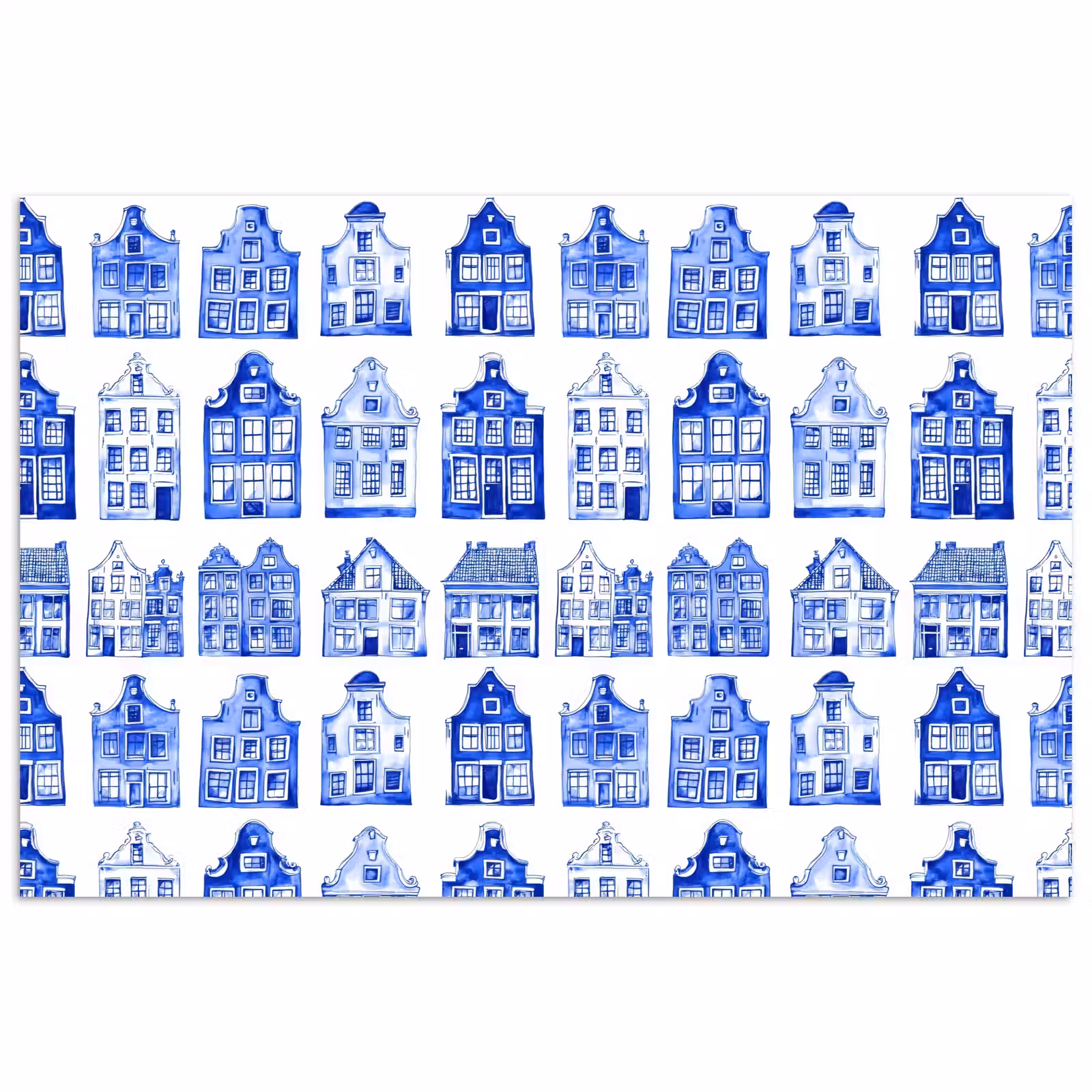Poster - Patroon - Huizen - Blauw — 1