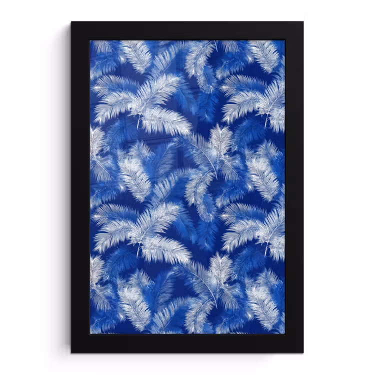 Poster met lijst - Palmblad - Patroon - Blauw — 1