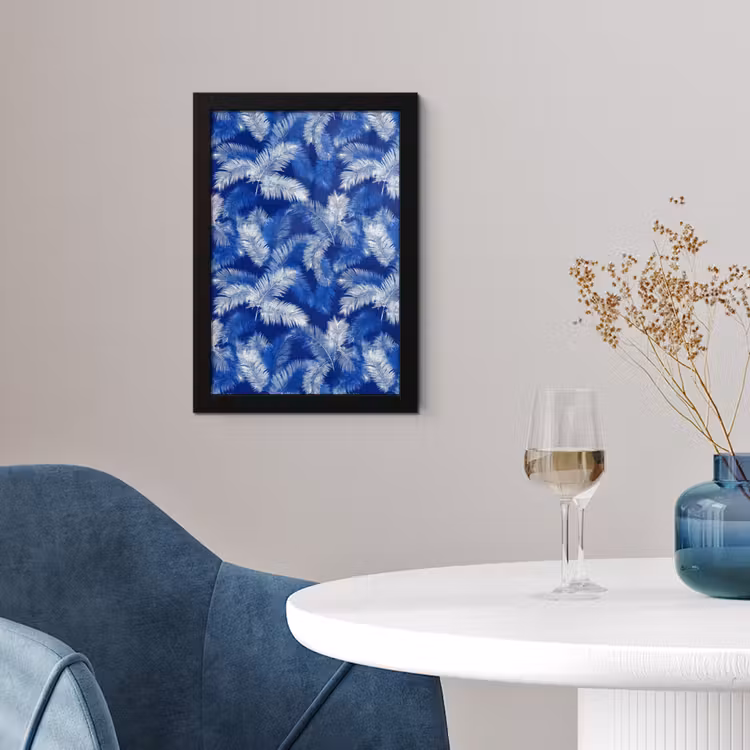 Poster met lijst - Palmblad - Patroon - Blauw — 2