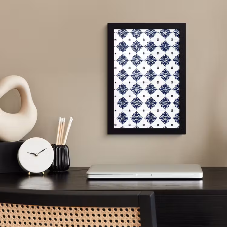 Poster met lijst - Tegelmotief - Blauw - Wit - Bloem — 3