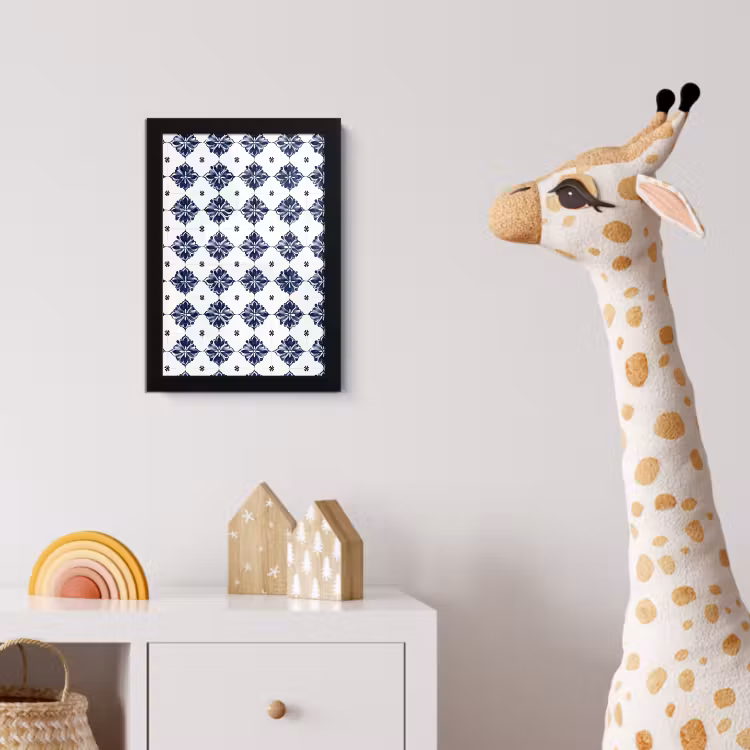 Poster met lijst - Tegelmotief - Blauw - Wit - Bloem — 5