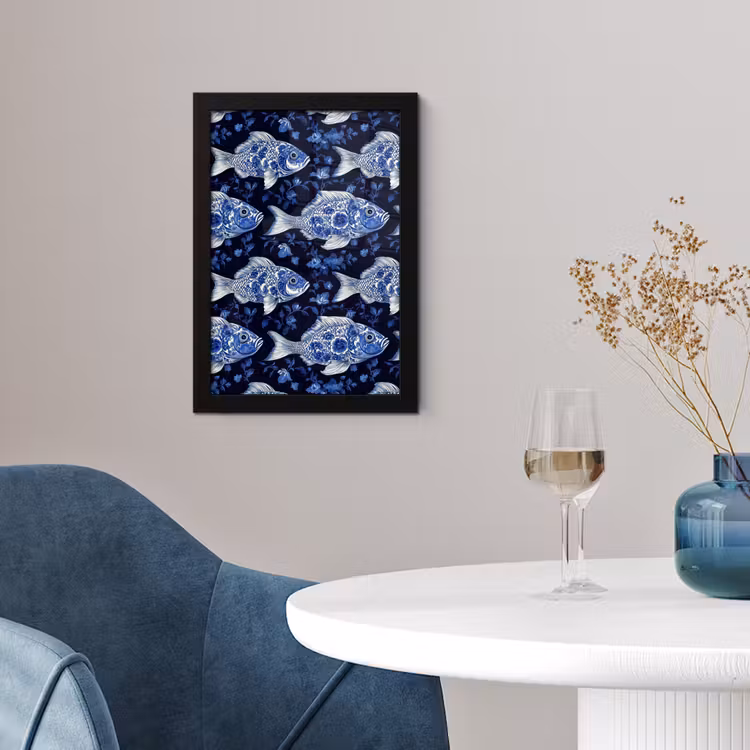 Poster met lijst - Vissen - Bloemen - Blauw — 2