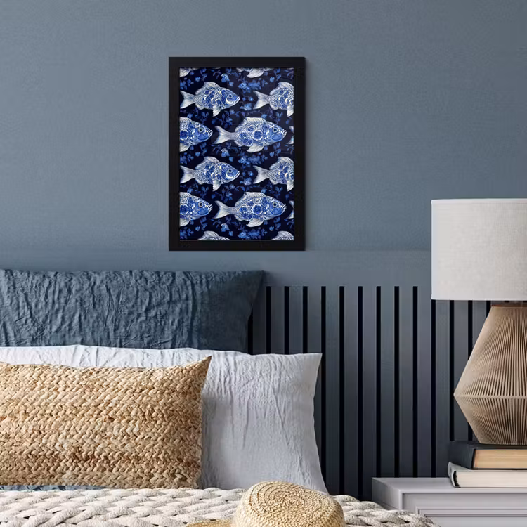 Poster met lijst - Vissen - Bloemen - Blauw — 4