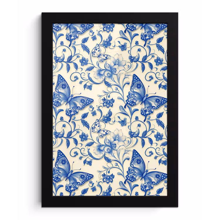 Poster met lijst - Vlinders - Bloemen - Blauw - Botanisch — 1