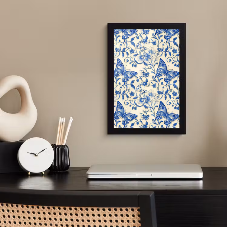 Poster met lijst - Vlinders - Bloemen - Blauw - Botanisch — 3
