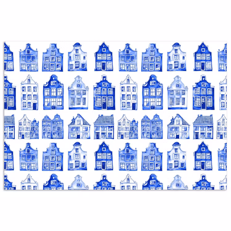 Poster - Patroon - Huizen - Blauw — 1