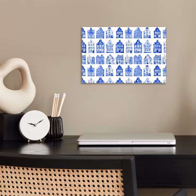 Poster - Patroon - Huizen - Blauw — 2