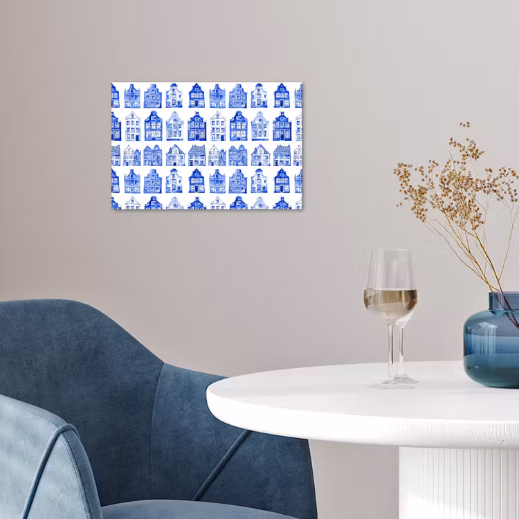 Poster - Patroon - Huizen - Blauw — 4