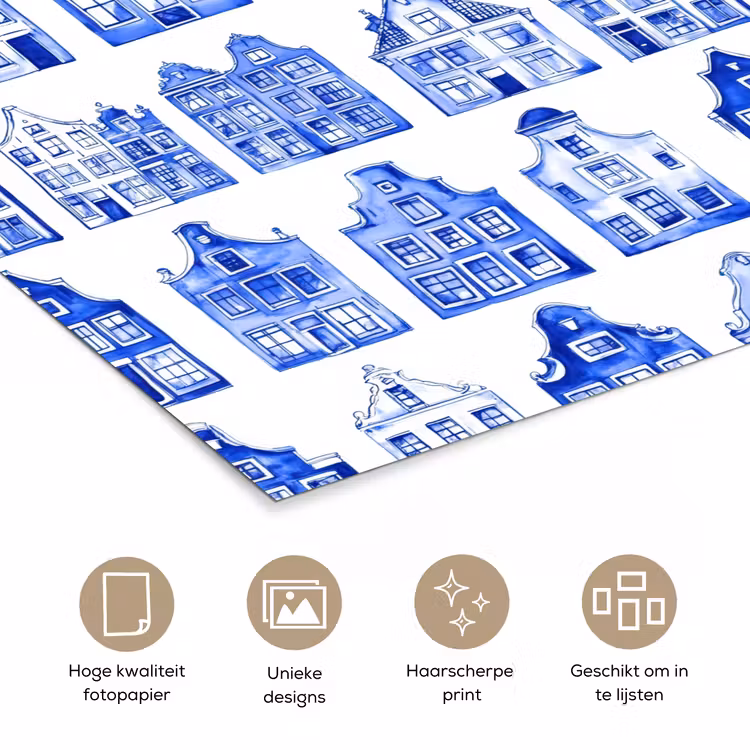 Poster - Patroon - Huizen - Blauw — 5