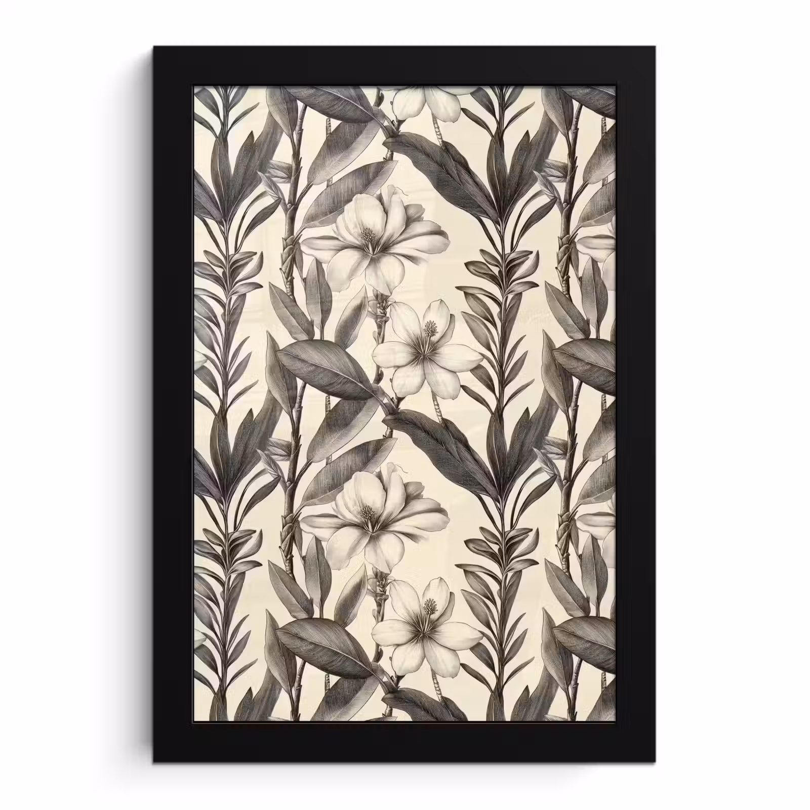 Poster met lijst - Klassiek - Botanisch - Zwart - Beige — 1