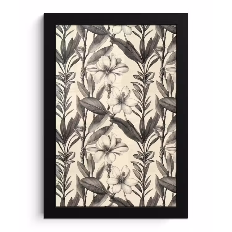 Poster met lijst - Klassiek - Botanisch - Zwart - Beige — 1