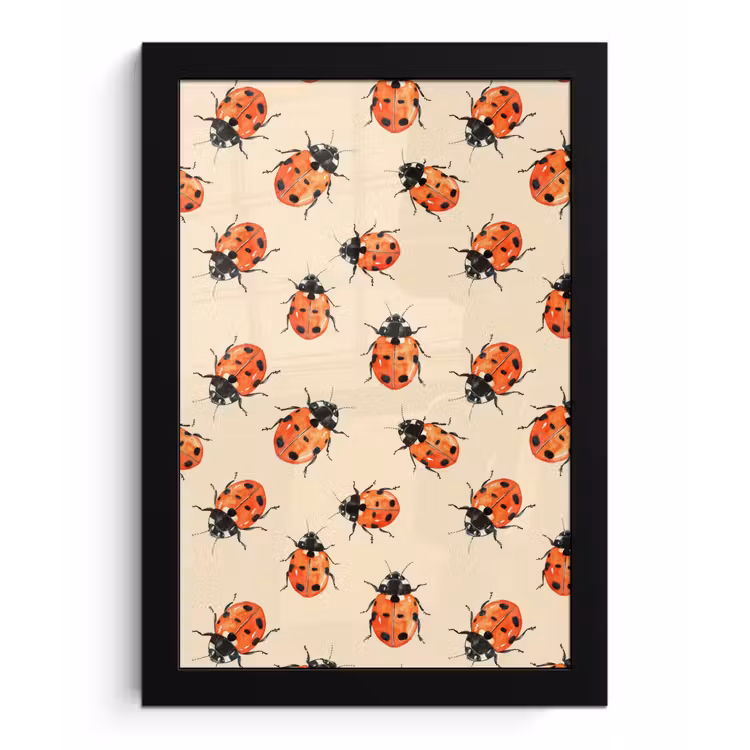 Poster met lijst - Lieveheersbeestjes - Patroon - Rood — 1