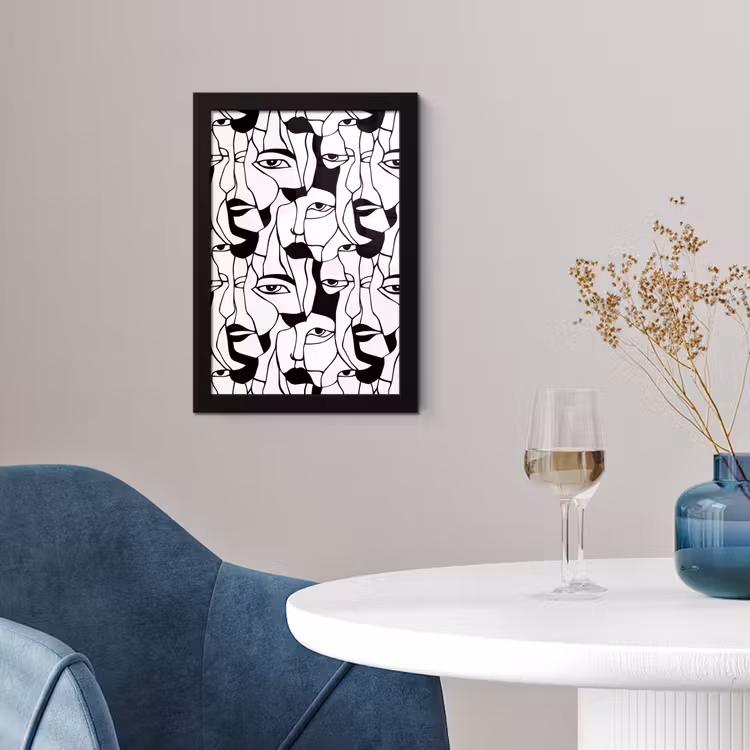 Poster met lijst - Lijnen - Gezichten - Zwart - Wit — 2