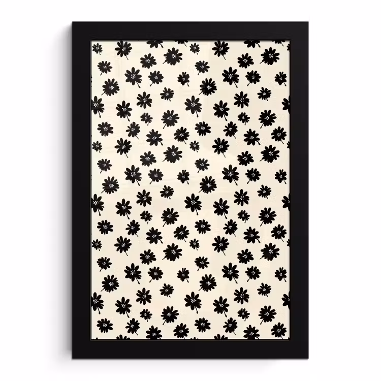 Poster met lijst - Madeliefjes - Grafisch - Zwart - Beige — 1