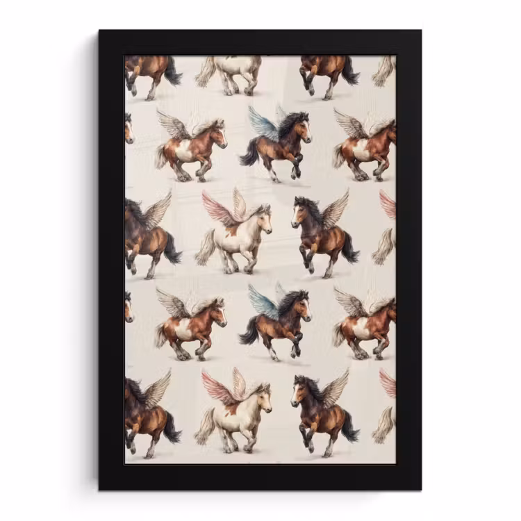 Poster met lijst - Paarden - Vleugels - Kleurrijk — 1