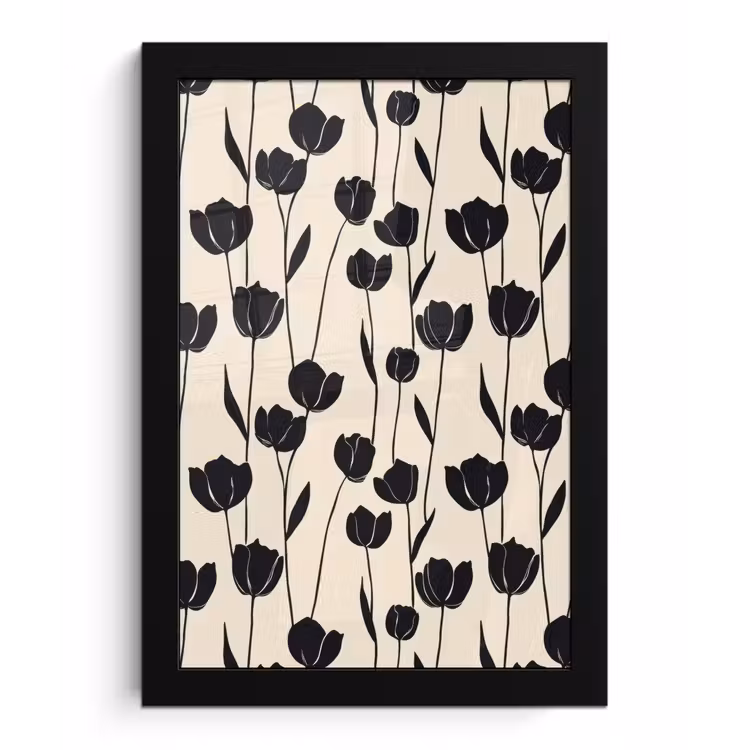Poster met lijst - Tulpen - Patroon - Zwart — 1