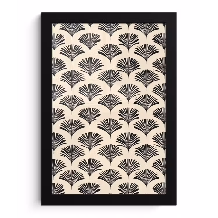 Poster met lijst - Waaiers - Botanisch - Zwart - Beige — 1