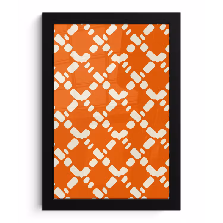 Poster met lijst - Oranje - Ruitpatroon - Wit — 1