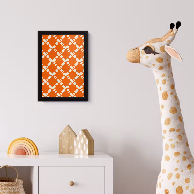 Poster met lijst - Oranje - Ruitpatroon - Wit — 5