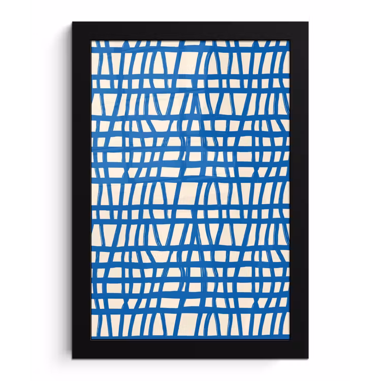 Poster met lijst - Ruitpatroon - Blauw - Crème — 1