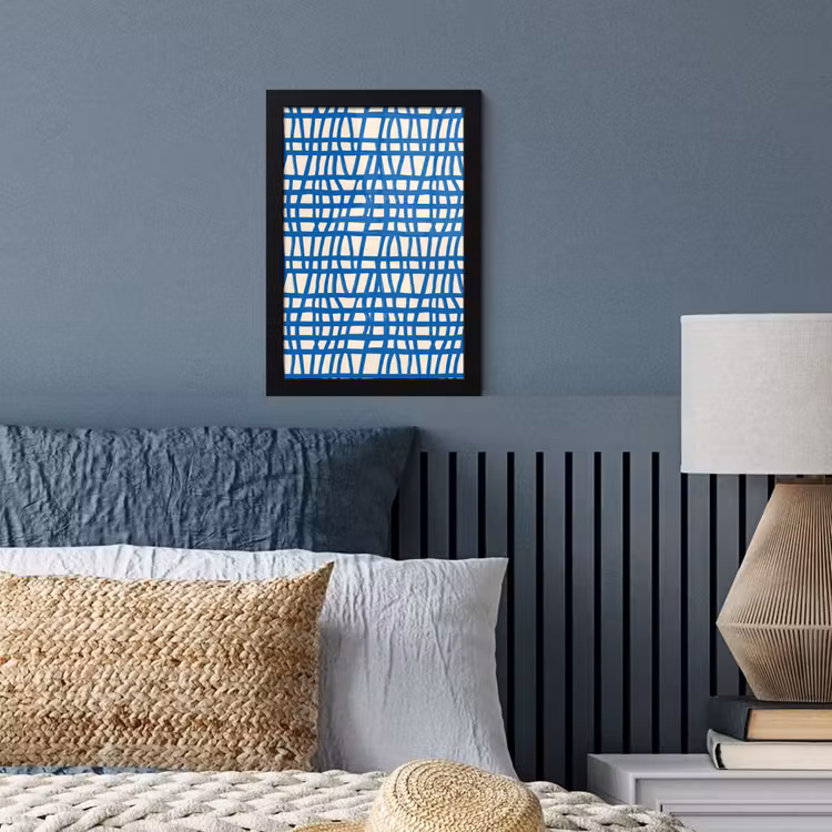 Poster met lijst - Ruitpatroon - Blauw - Crème — 4