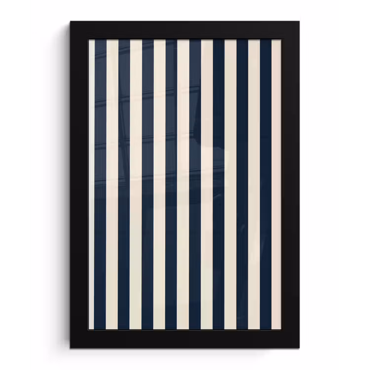 Poster met lijst - Verticale strepen - Blauw - Crème — 1