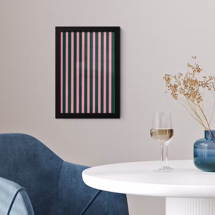 Poster met lijst - Verticale strepen - Groen - Roze — 2