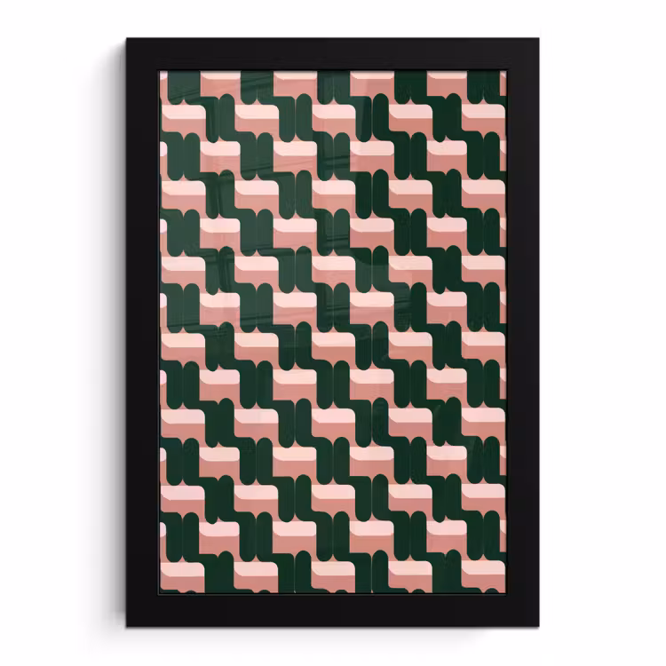 Poster met lijst - Vlechtpatroon - Groen - Roze - Geometrisch — 1