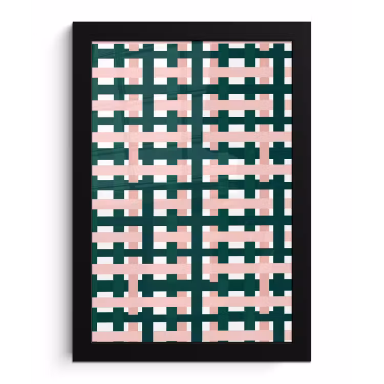 Poster met lijst - Vlechtpatroon - Groen - Roze - Grafisch — 1