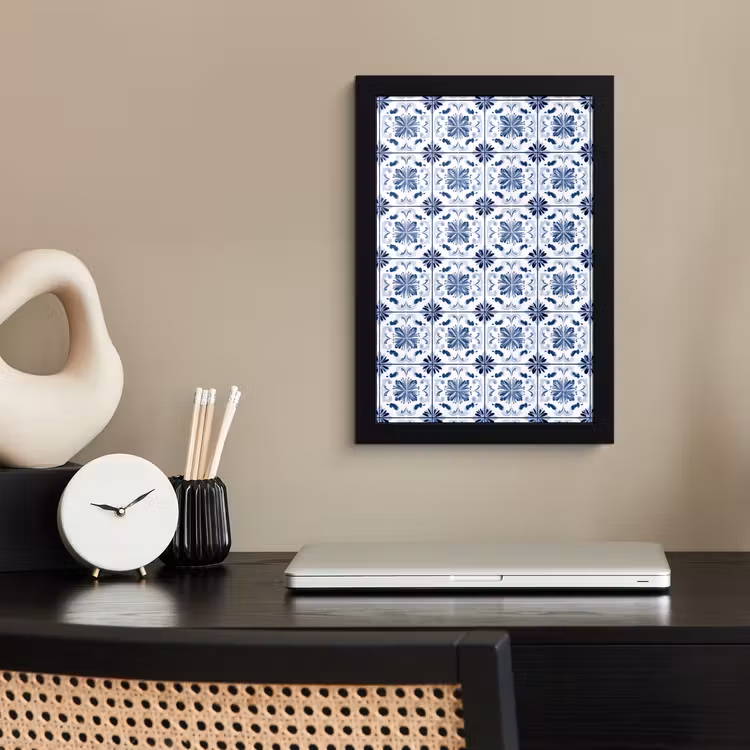 Poster met lijst - Patroon - Tegel - Blauw — 3