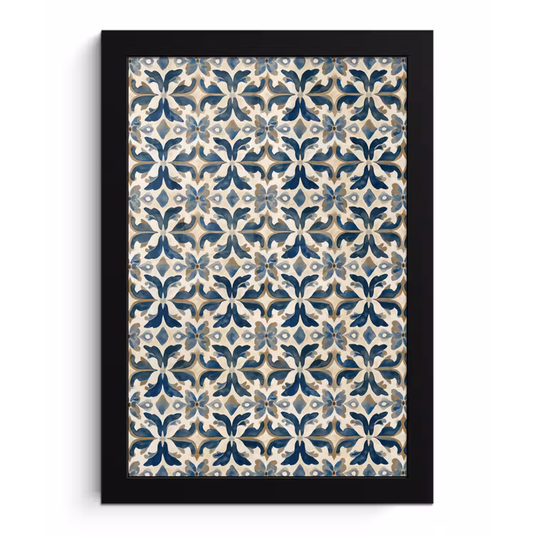 Poster met lijst - Tegel - Patroon - Blauw - Beige — 1