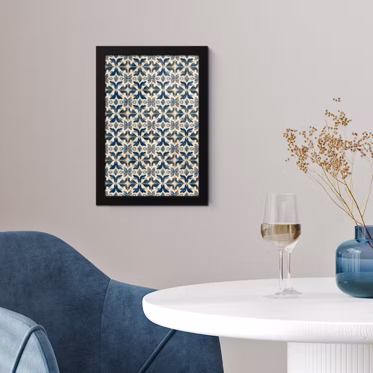 Poster met lijst - Tegel - Patroon - Blauw - Beige — 2