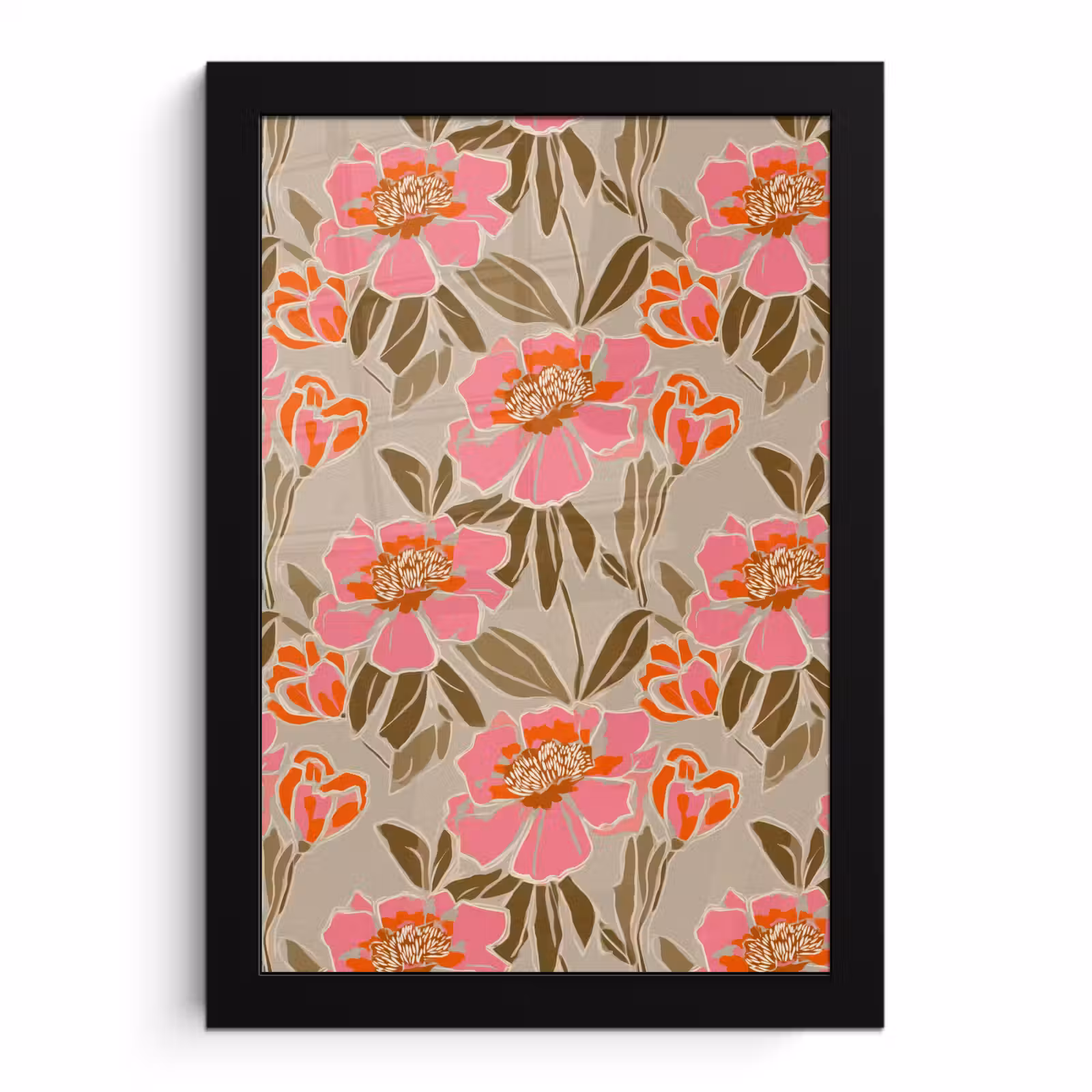 Poster met lijst - Pioenrozen - Patroon - Roze — 1