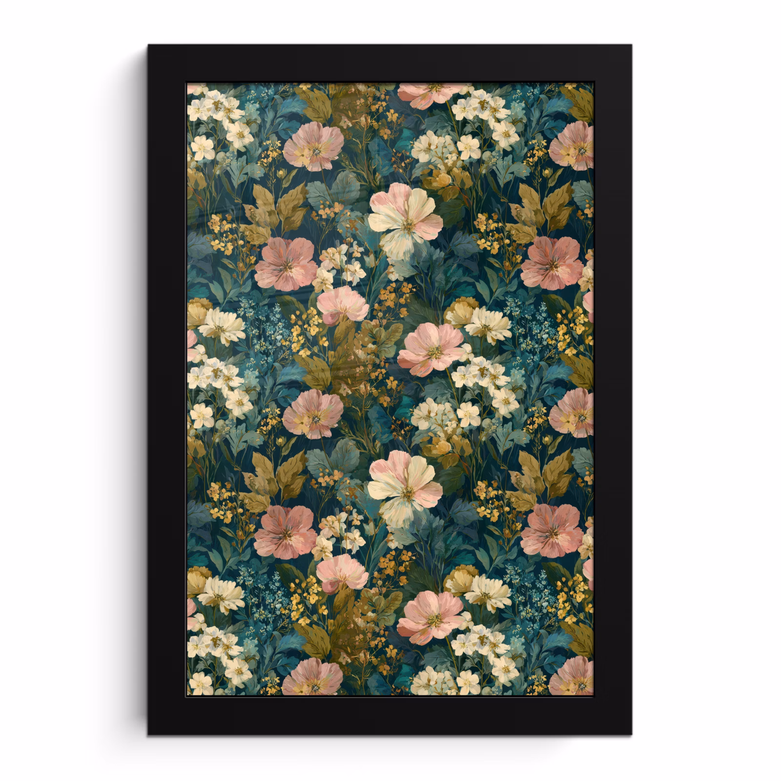 Poster met lijst - Wilde bloemen - Botanisch - Patroon - Roze - Romantisch — 1