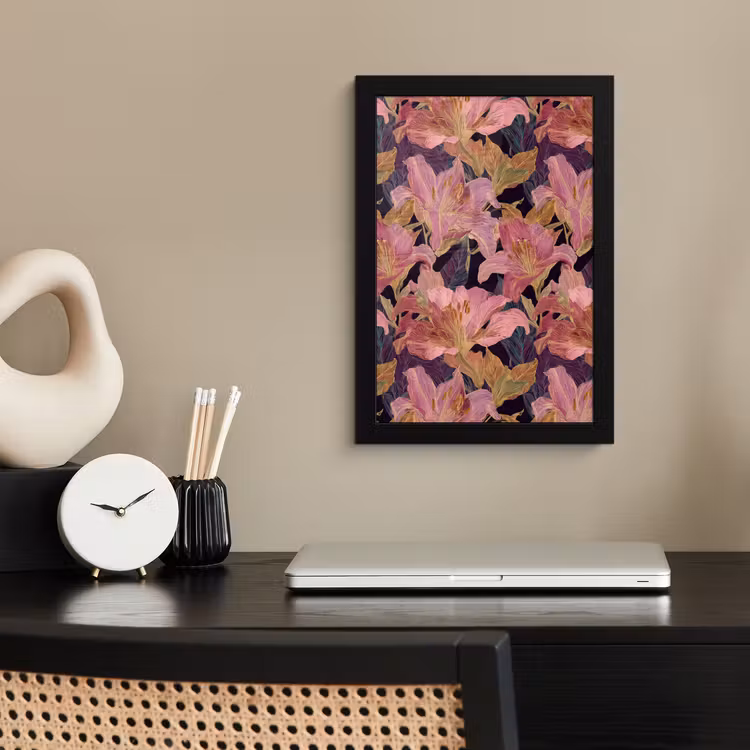 Poster met lijst - Lelies - Patroon - Roze - Goud — 3