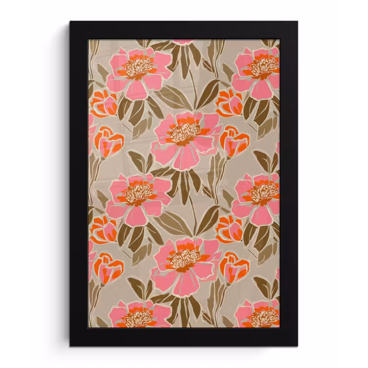 Poster met lijst - Pioenrozen - Patroon - Roze — 1