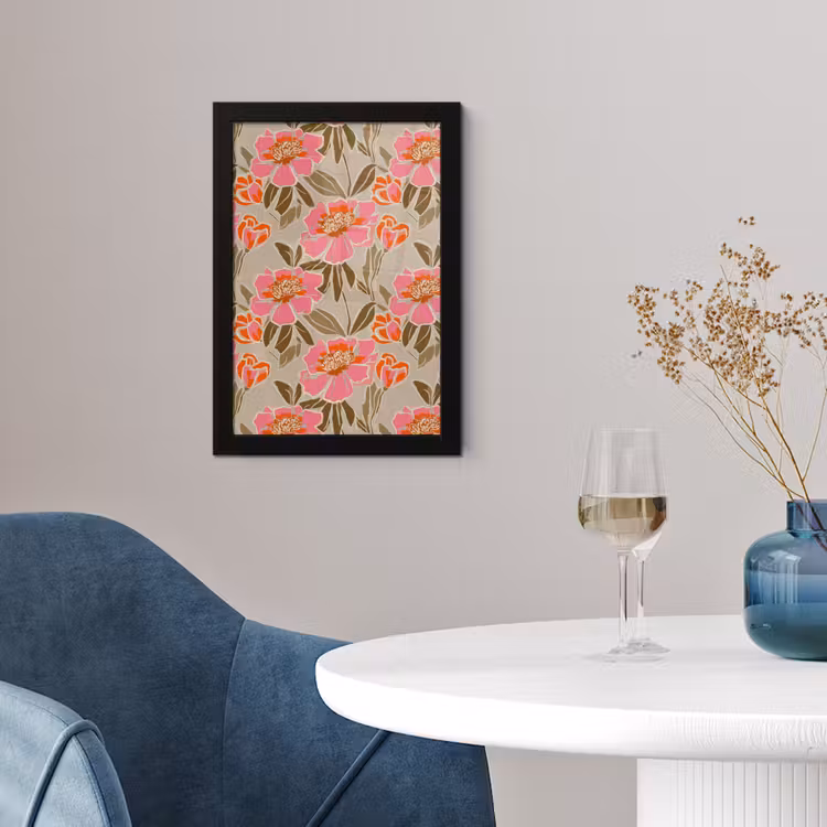 Poster met lijst - Pioenrozen - Patroon - Roze — 2